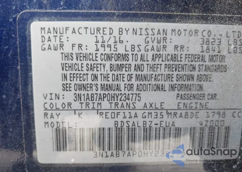 2017 Nissan Sentra S from USA, damaged, VIN 3N1AB7AP0HY234775